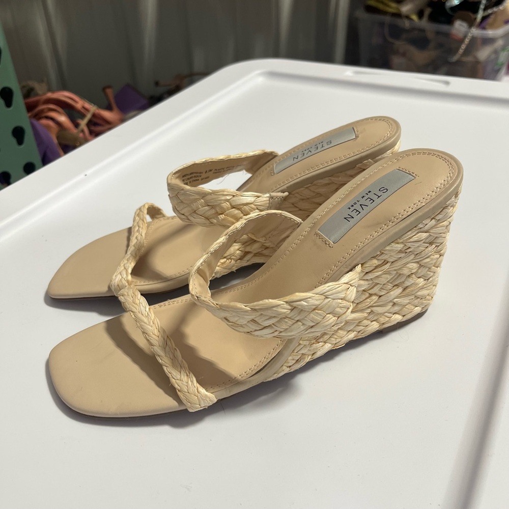 Steven New York Ardy Espadrille Wedge Sandal Natural Size 10